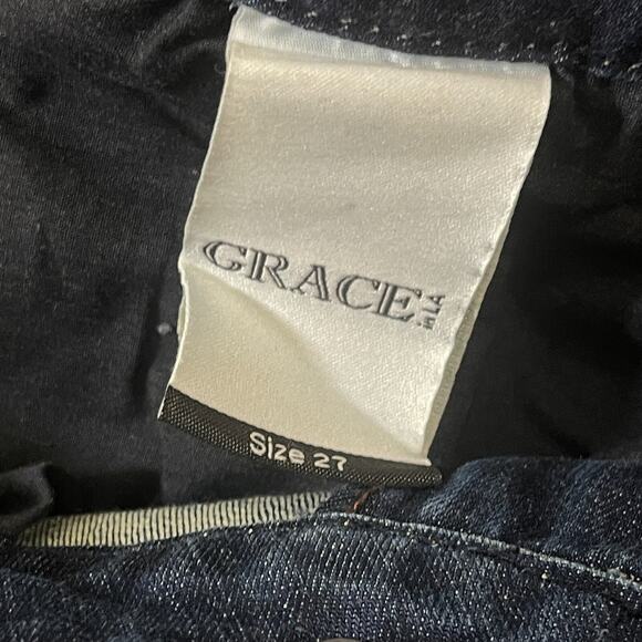Grace In LA Jeans Womens Size 27 Blue Denim Easy Fit Raw Hem Flare Y2K Grunge - Picture 6 of 12